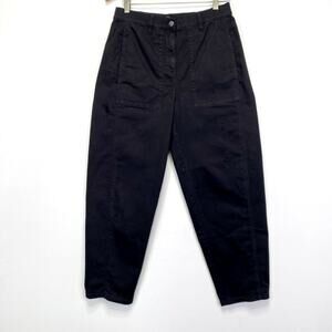 Eileen Fisher Black Organic Cotton Lantern Pants Women SP Utility Tapered Ankle